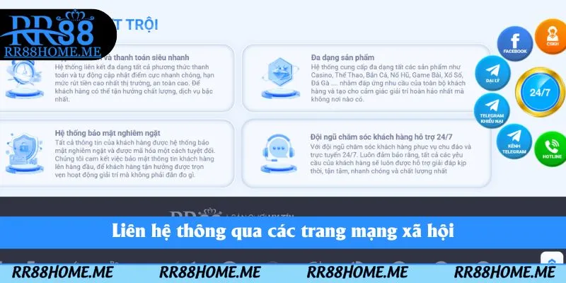 Liên Hệ RR88 - Hỗ Trợ Khách Hàng 24/7 5 Liên hệ thông qua các trang mạng xã hội