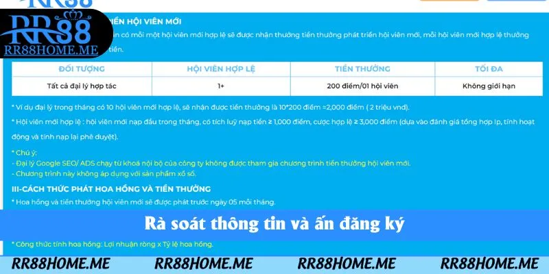 Đại Lý RR88 - Cơ Hội Kiếm Tiền Khủng Không Giới Hạn 5 Rà soát thông tin và ấn đăng ký