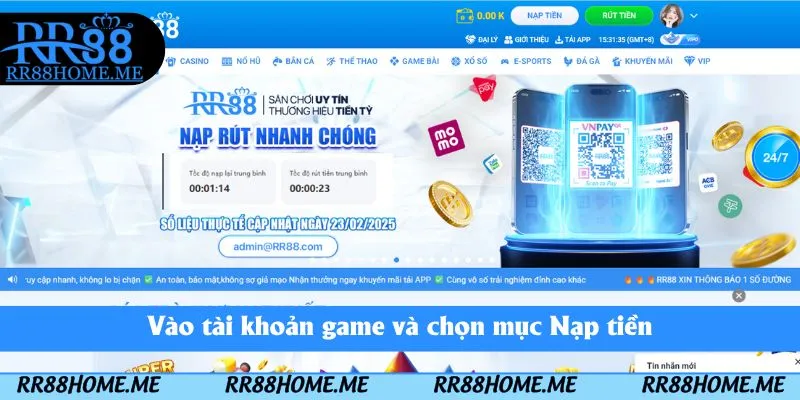 Hướng Dẫn Nạp Tiền RR88 - Quy Trình Nạp Tiền Nhanh Chóng 4 Vào tài khoản game và chọn mục Nạp tiền